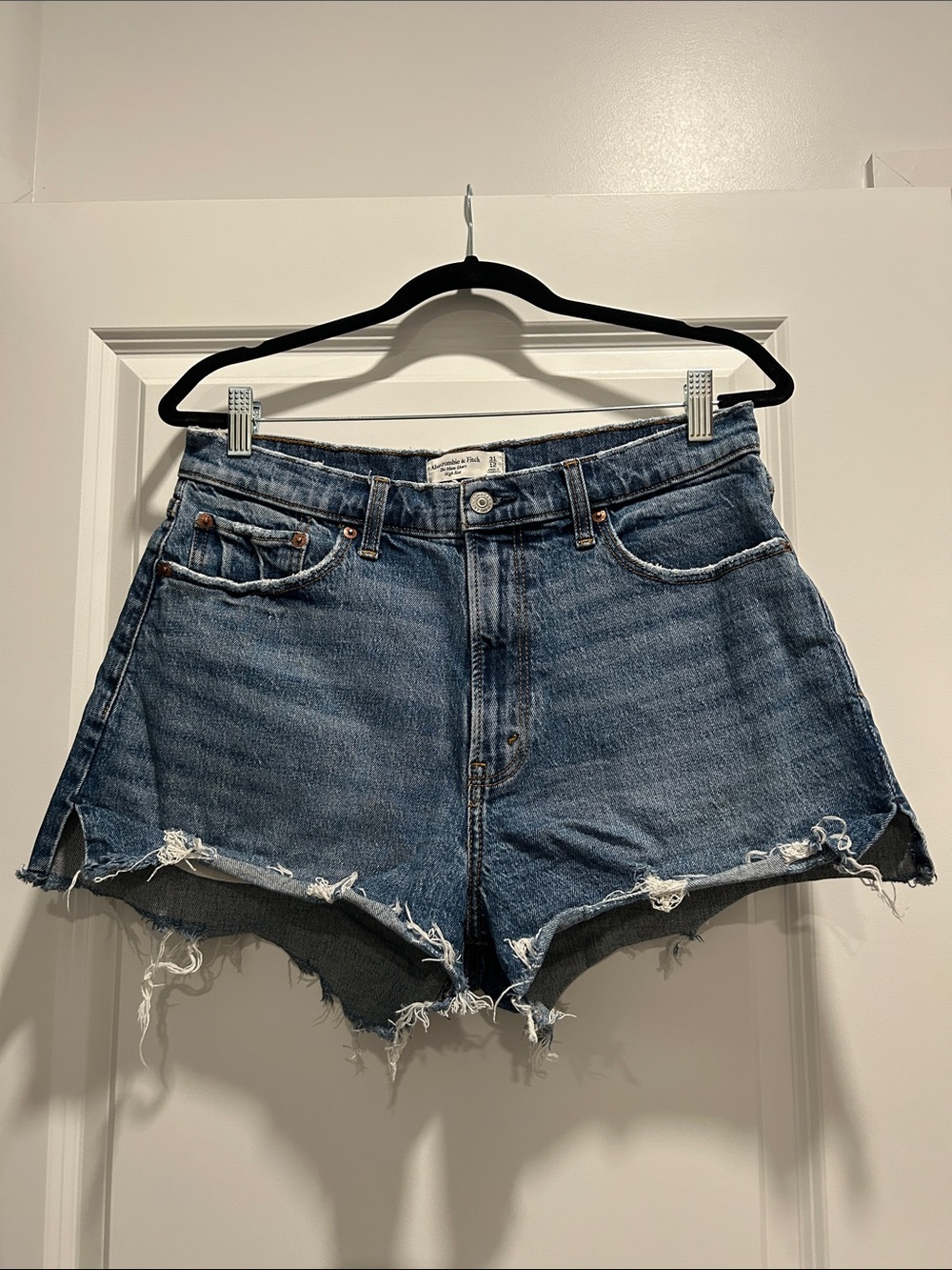 Abercrombie & Fitch Distressed Curve Love Blue Denim Shorts